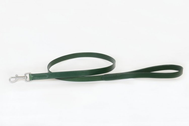 Jednoduché kožené vodítko zelené se stříbrným kováním (120 cm)