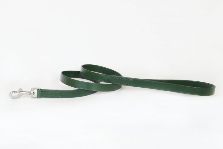 Jednoduché kožené vodítko zelené se stříbrným kováním (120 cm)