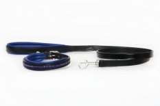 Set měkce podloženého koženého vodítka a obojku s kamínky (velikost obojku: 27 - 33 cm)